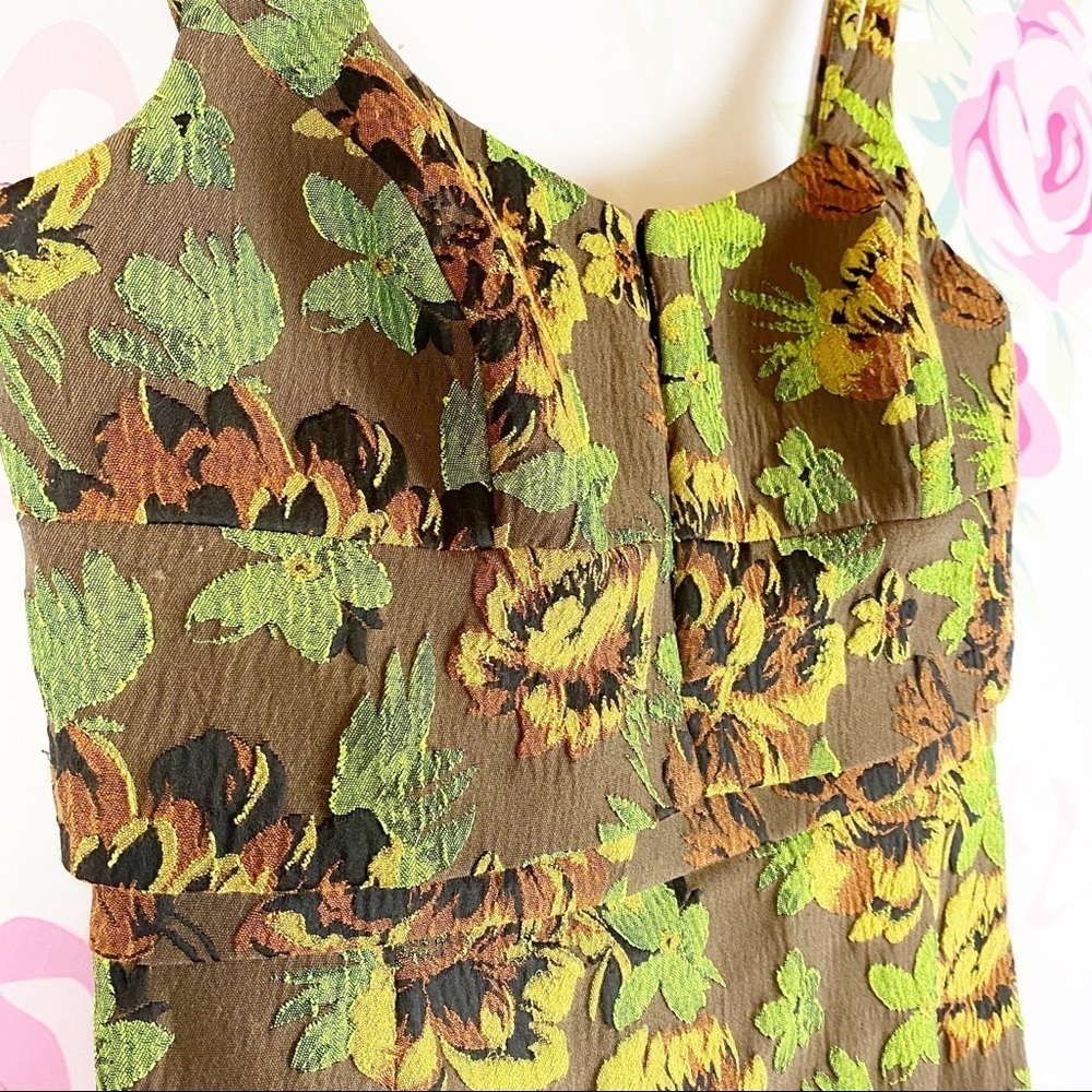 Anthropologie Moulinette Souers Floral Green Brown Bodycon Y2K Mini Dress 2 - Picture 6 of 11